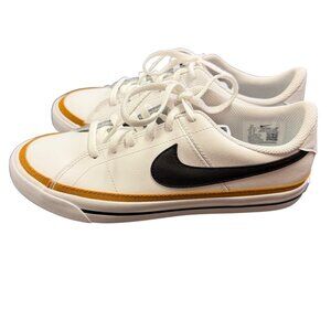 Nike NWOB Unisex 6Y Court Legacy White Low Top Sneakers Black Swoosh Gold Trim